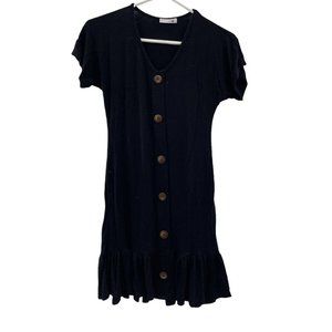 Black Cute Summer Dress Size Medium With Brown Buttons Going Down Front